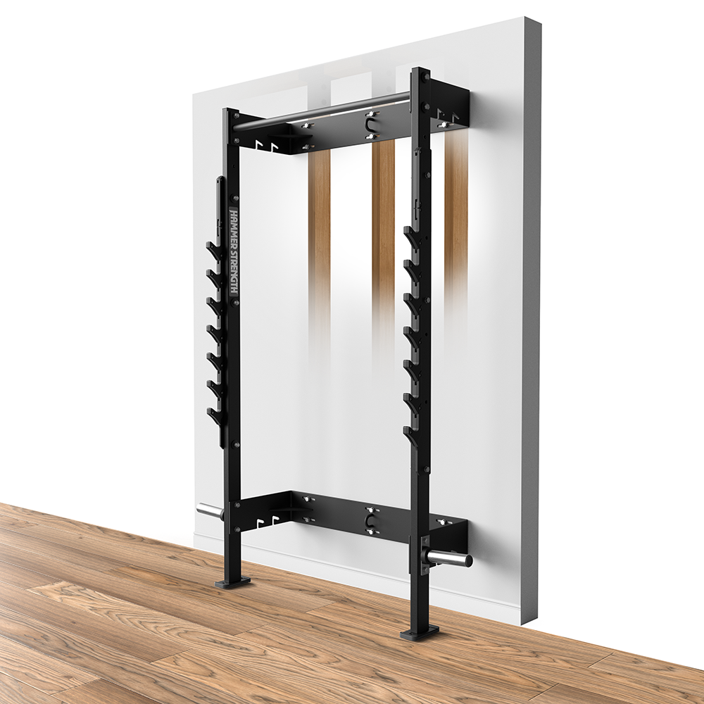 Hammer Strength Home Squat Rack, mounting positions shown