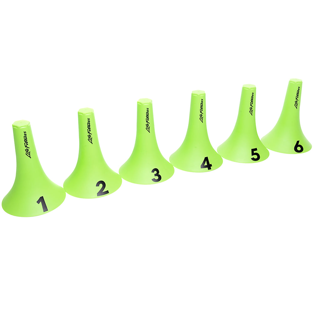 Life Fitness Speed Cones - set of 6, lime green, lined up