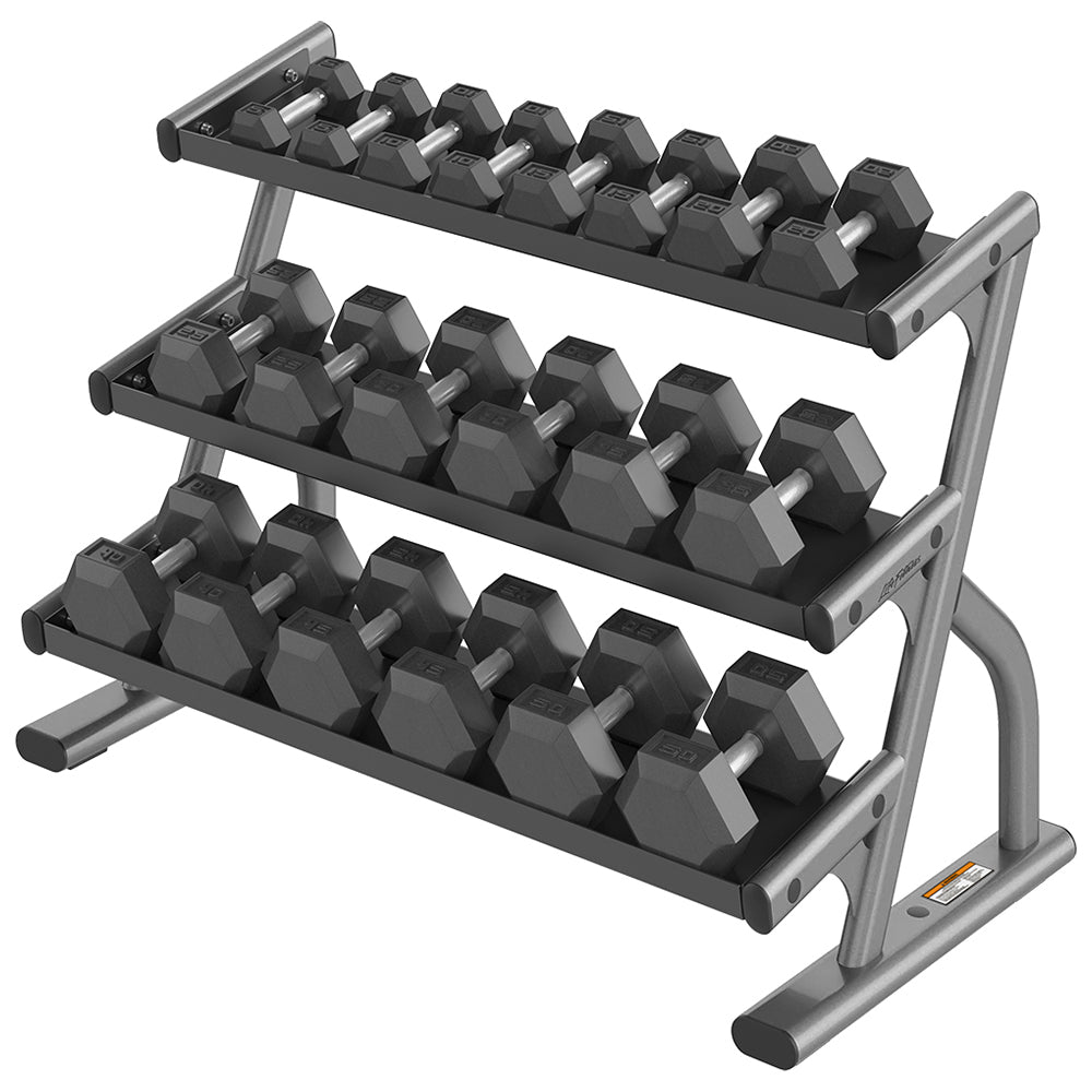 Axiom Hex Dumbbell Rack with weights - platinum frame