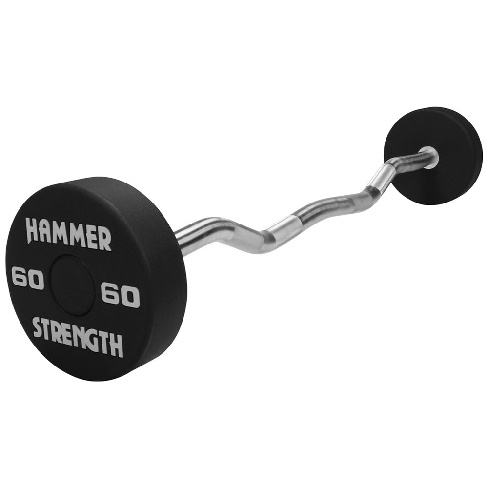 Hammer Strength Round Urethane Fixed Barbell - EZ Curl, 60LB