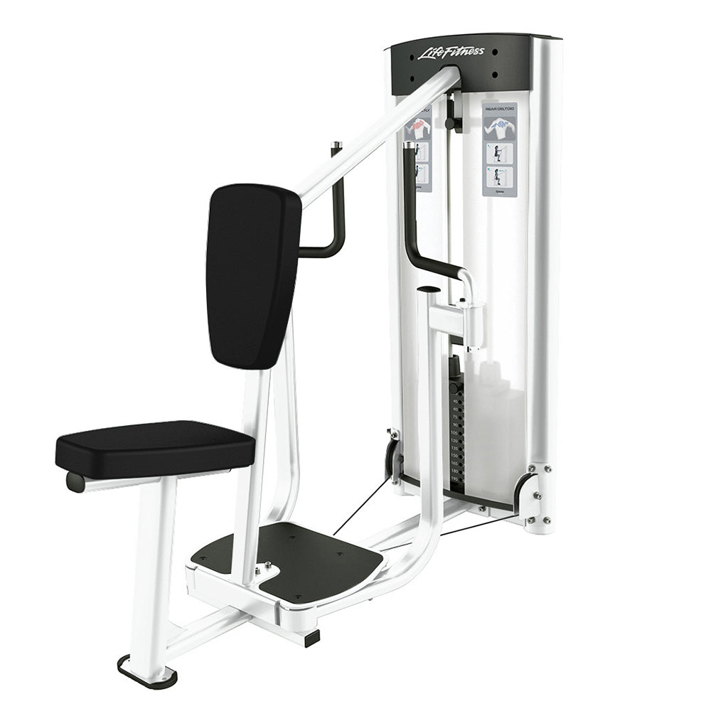 Life Fitness Optima Series Pectoral Fly / Rear Delt Selectorized Machine - White Frame / Black Upholstery