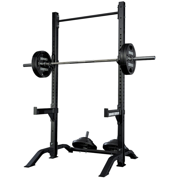 Squat Stand, Hammer Strength - Charcoal Finish with bar supports, bar catches, and weight horns