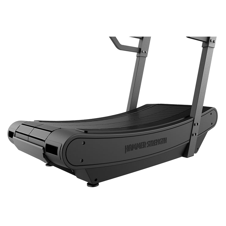 Curved deck on self-powered treadmill, Hammer Strength HD Tread