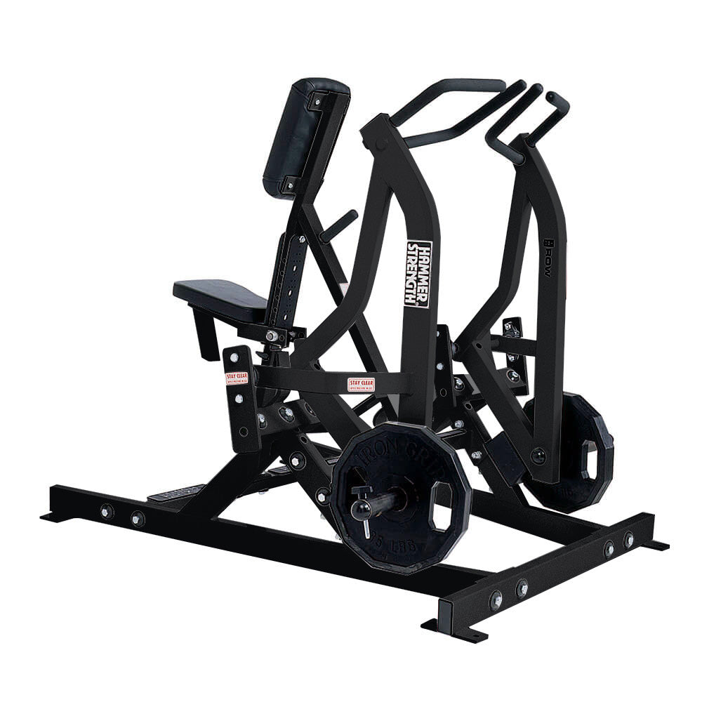 Hammer Strength Plate-Loaded Iso-Lateral Row, Black Frame / Black Upholstery - Side Profile with Plates Loaded