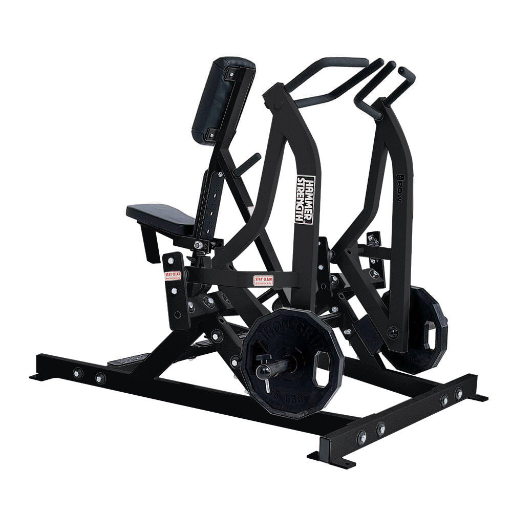 Hammer Strength Plate-Loaded Iso-Lateral Row, Charcoal Frame / Black Upholstery - Side Profile with Plates Loaded