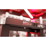 Details of laser cut Hammer Strength branding on PowerBlock Stand