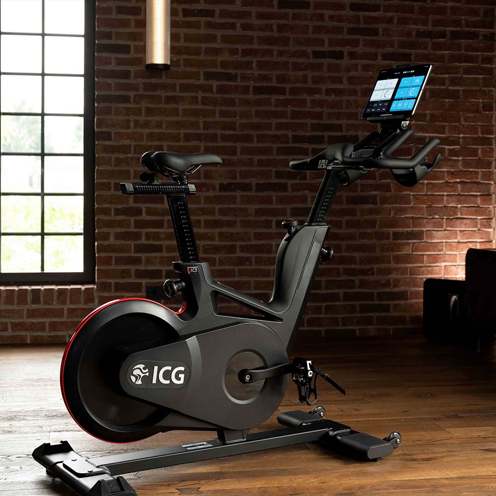 IC5 Indoor Cycle in apartment with tablet on device tray
