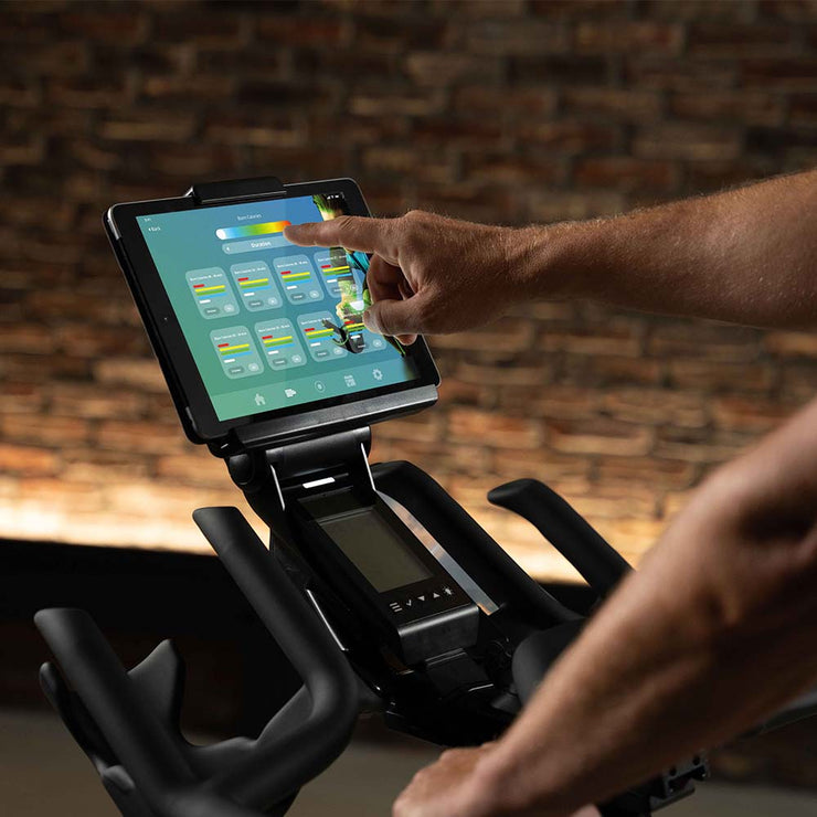 Tablet on device tray of IC5 Indoor Cycle, ICG App on screen