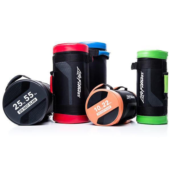 Core bags in different weight variants in black, red, blue, orange, and green
