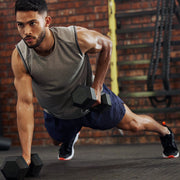 Male push up with hex dumbbells