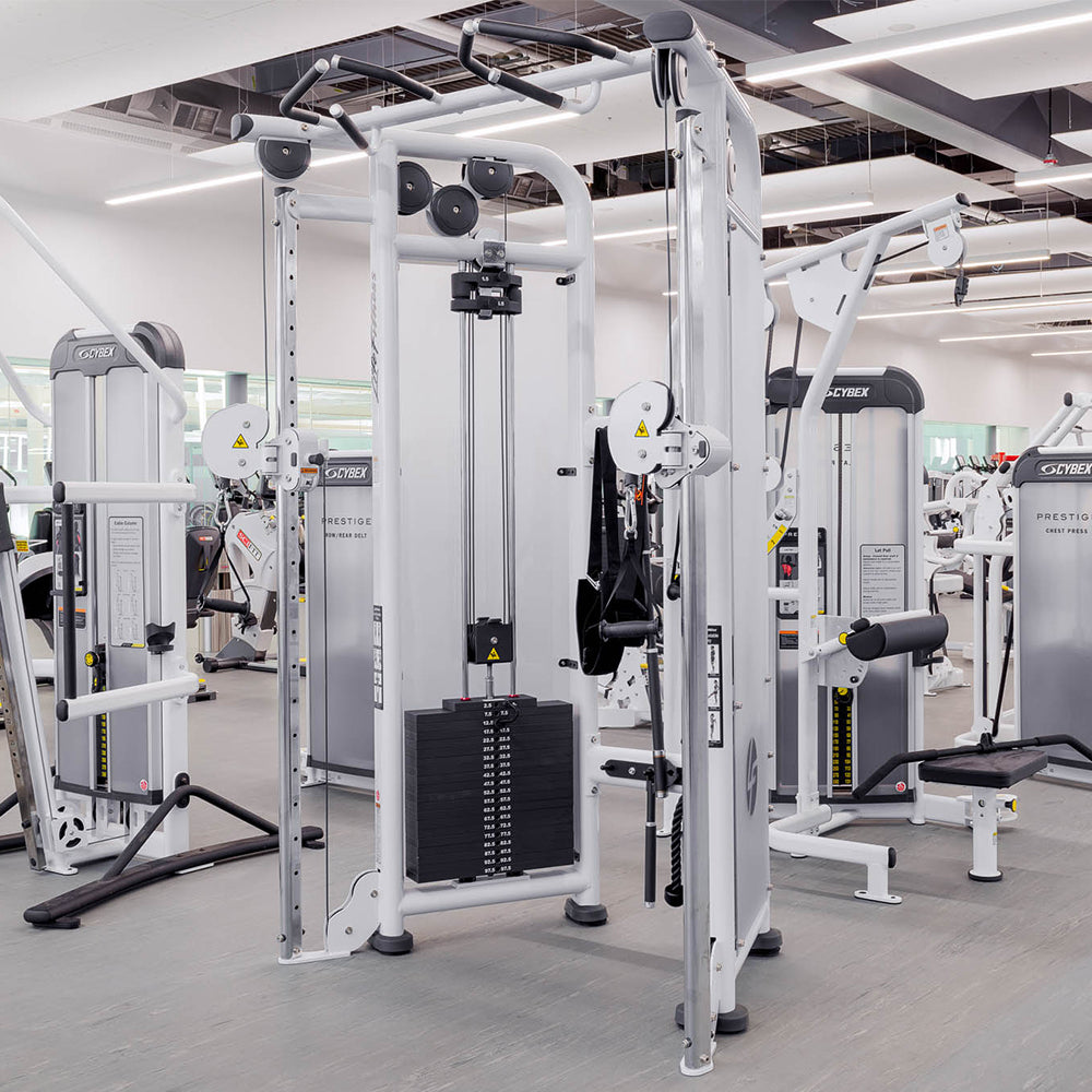 White Dual Adjustable Pulley in gym