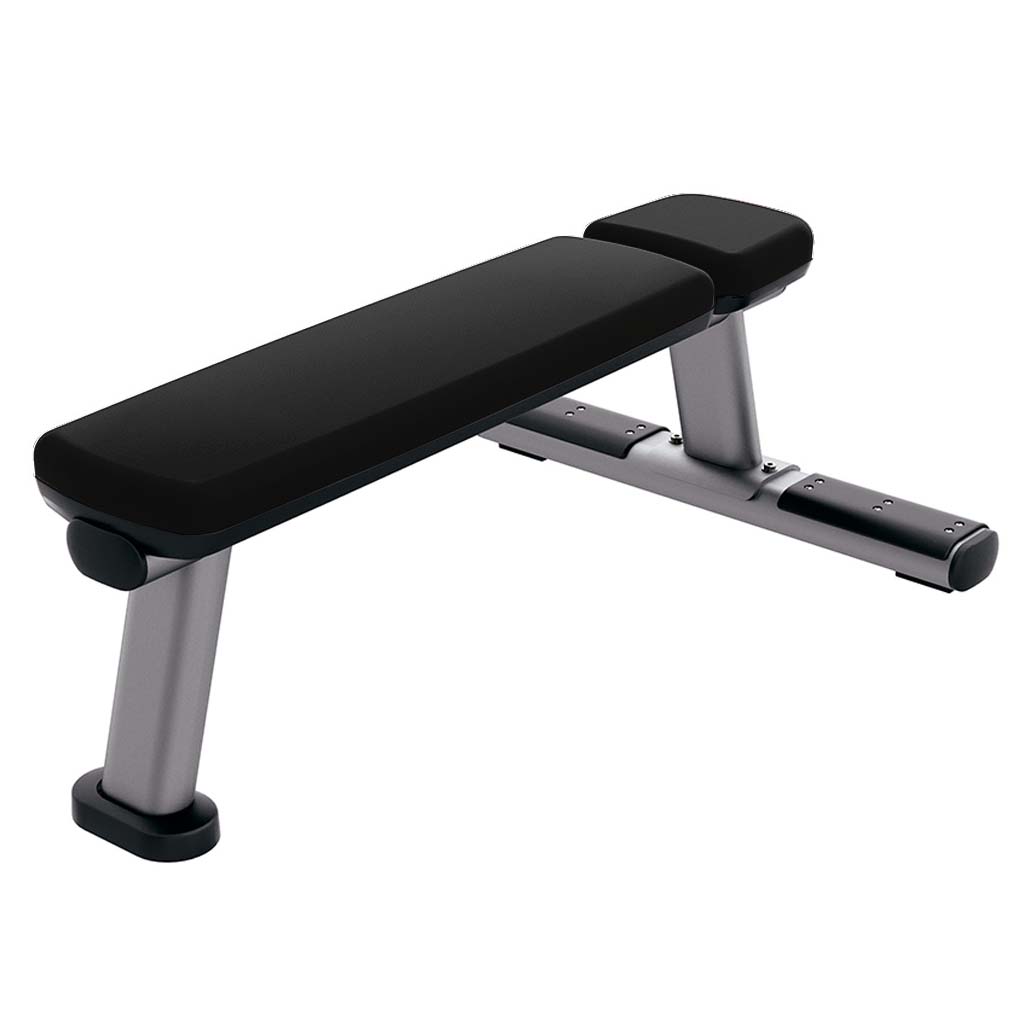 Life Fitness Signature Flat Bench with platinum frame and black upholstery